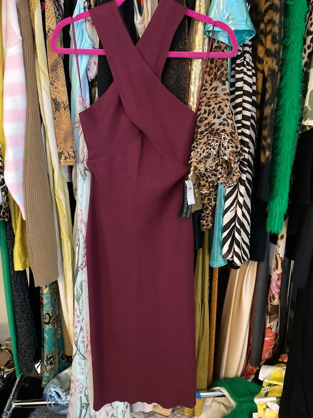 Banana Republic Cross-Back Midi Dress in Burgundy